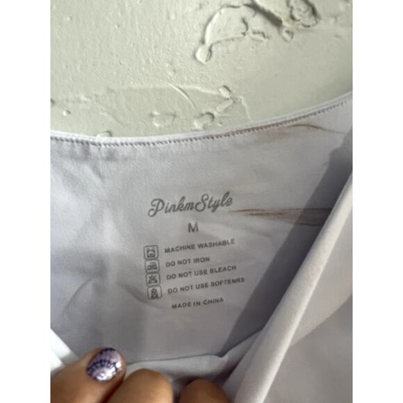 Pinkmstyles white sheer sleeve square neck bodysuit womens medium fairy ethereal - Picture 3 of 4